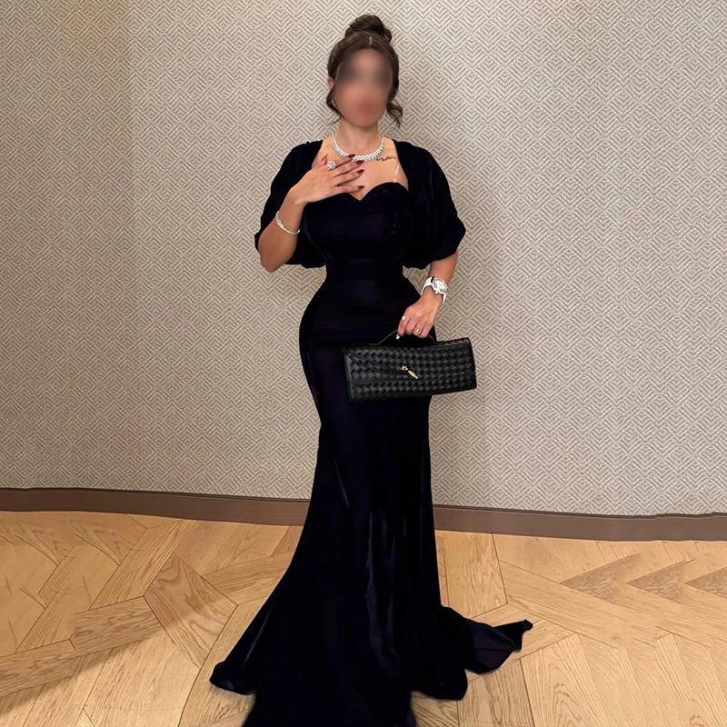

Thinyfull 2026 Mermaid Prom Evening Dresses Saudi Arabia Short Sleeves Velvet Party Dress Night Cocktail Prom Gowns Customized