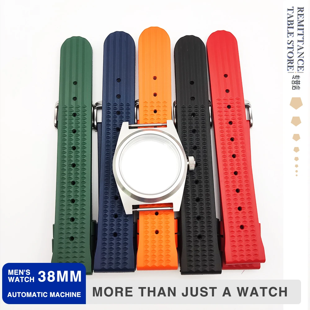 

38mmWater Resistant Case Brushed Stainless Steel Dive Watch Mount Sapphire Glass Premium Silicone Strap For NH35 NH36 Movement