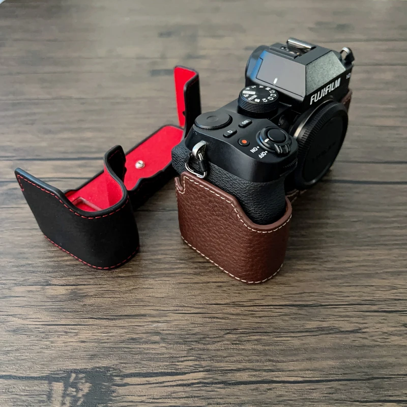 Real Genuine Leather Case Camera Video Bag Half Body Base Protector for Fujifilm Fuji X-S10 XS10 Protective Opening Bottom Cover