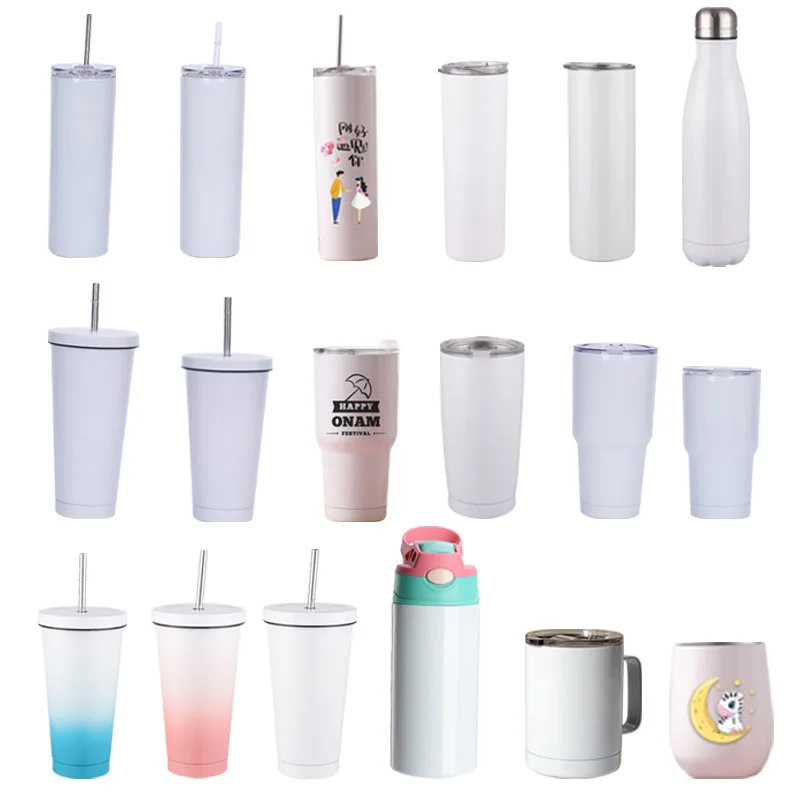 Sublimation Blank White Skinny Tumbler Stainless Steel Tapered Water Bottle Car Cups  Mug Vacuum Insulated Flask Thermos