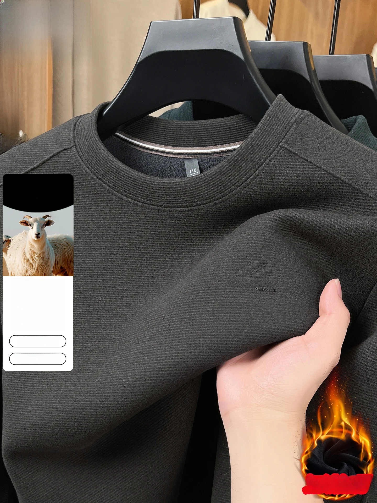

Мужская толстовка Fce Lined Wool Thi Long Sve round Ne, осень-зима, теплый базовый слой, топ Faion Urban Sle, повседневный ...