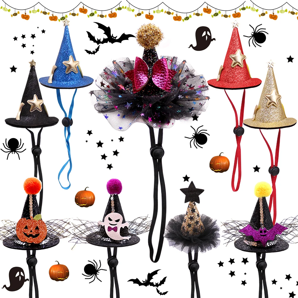 1PCS Halloween Decorate Dog Cat Caps Adjustable Dog Hats Witch Hat/Caps Pumpkin Patterns Pet Supplies Dog Puppy Hair Accessories