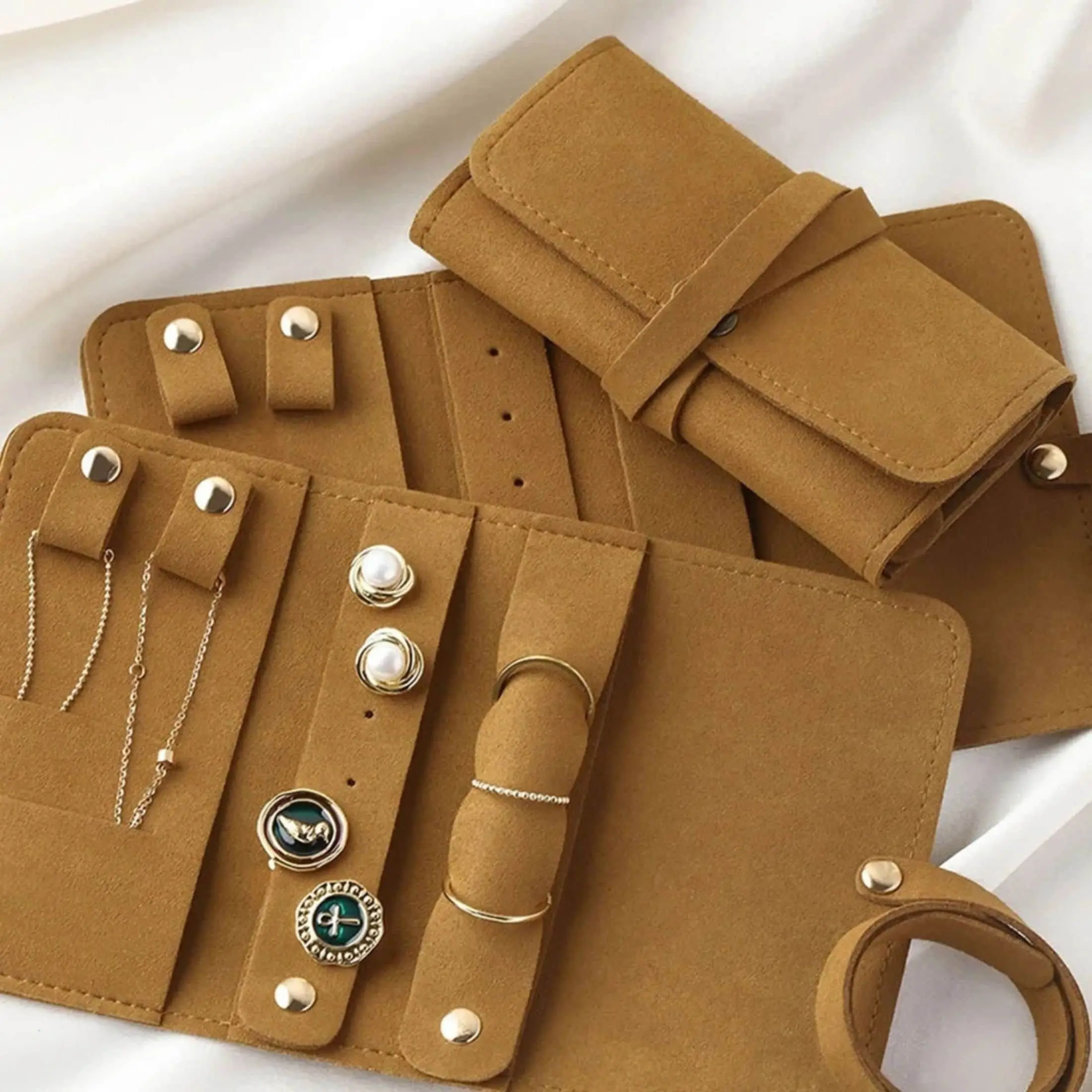 Personalized Suede Travel Jewelry Roll Travel Jewelry Case Bridesmaid Gift for Her Portable Jewelry Organizer Birthday Gifts