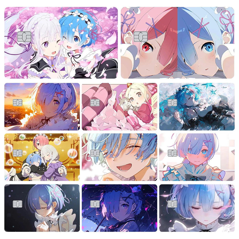 Autocollant pour carte de crédit JP Anime, autocollants mignons Rem et Ram pour décorer les cartes bancaires VISA, JCB, AMEX, MasterCard et autres cartes bancaires IC