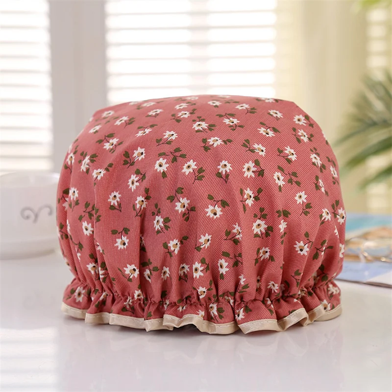 Double Shower Caps Waterproof Hair Caps Cartoon Printing Silk Shampoo Cap Pvcpe Shower Cap Bath Shower Cap Female Models