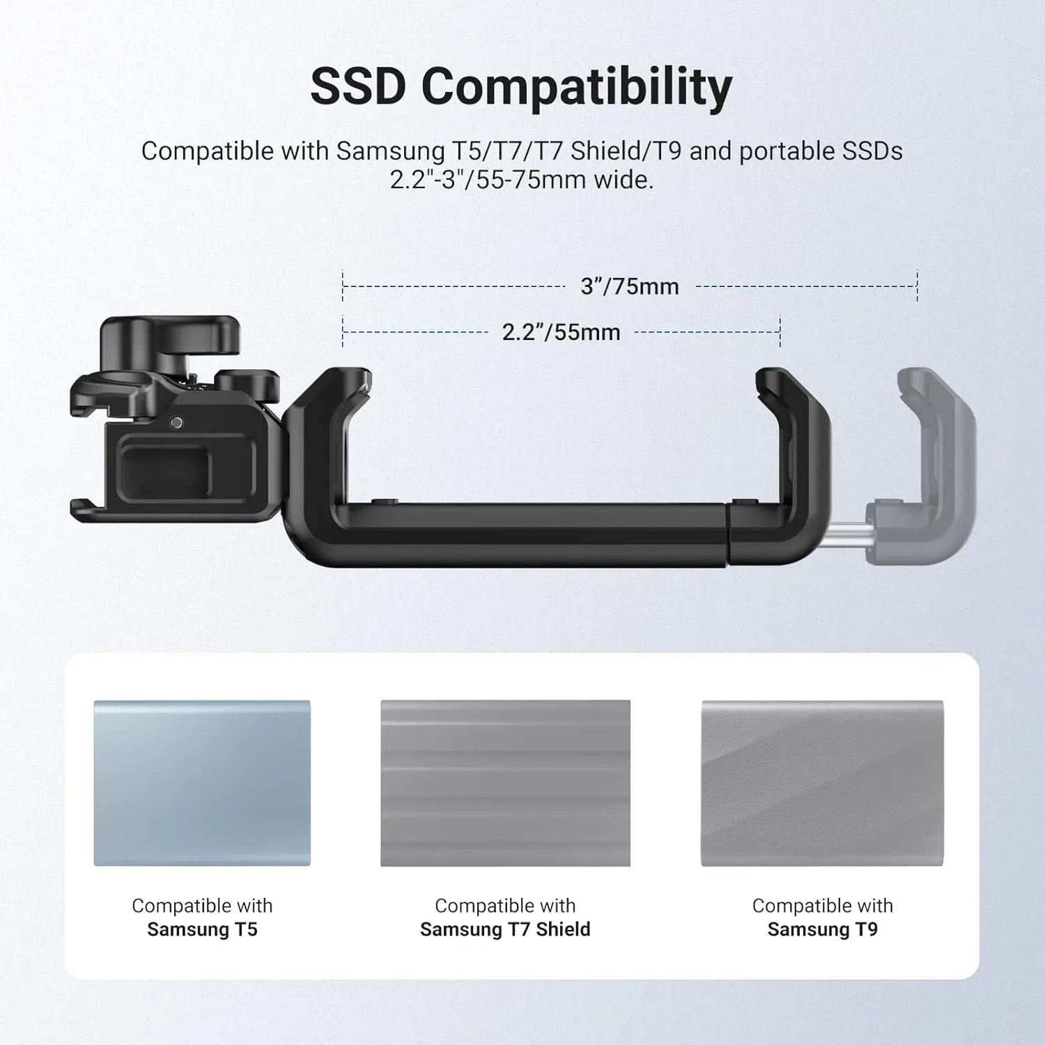 NEEWER Schnellverschluss-SSD-Halterung für Handy-Cages, 2,2"-3" verstellbare SSD-Montageklemme für iPhone 16 17 Pro Max Samsung – Detail 3