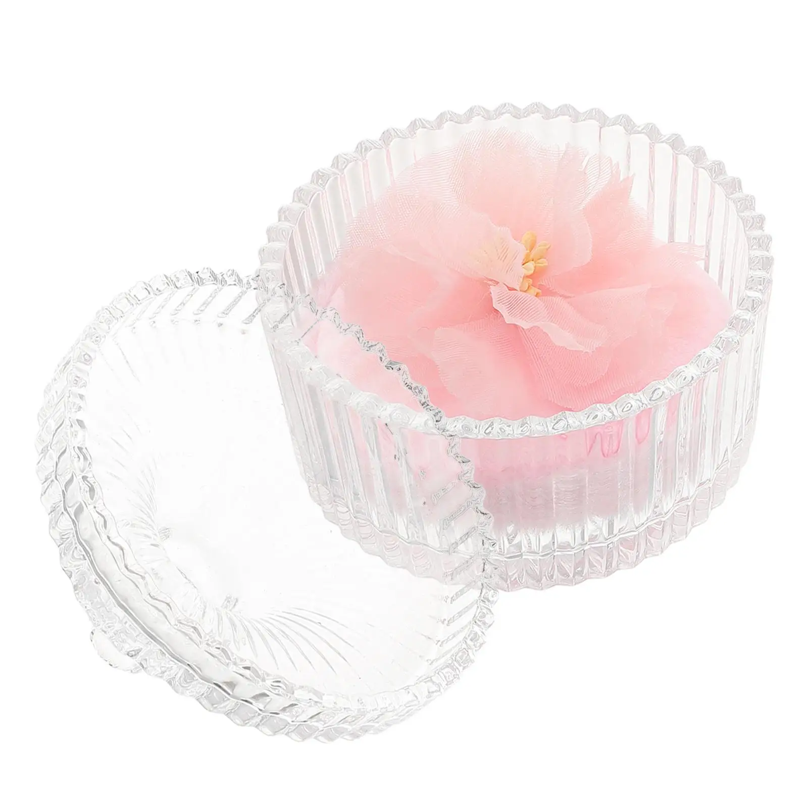 

3D Ribbon Flower Dual Sided Velvet Flocked Powder Puff With Glass Dustproof Storage Box For Body Makeup Loose Puff