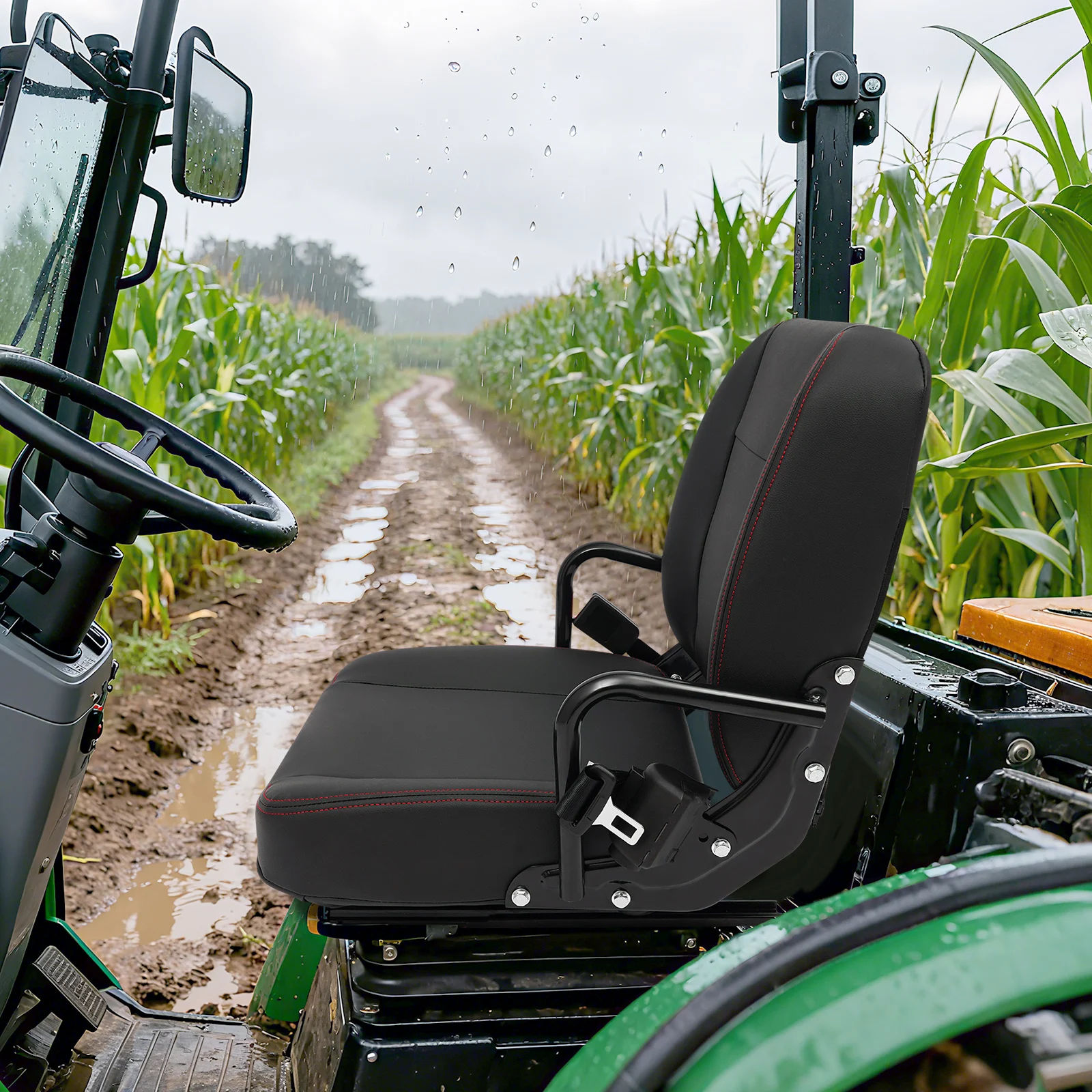 

Black Universal Seat Comfortable Universal Forklift Seat Multifunctional Tractor Seat with Cozy Armrests