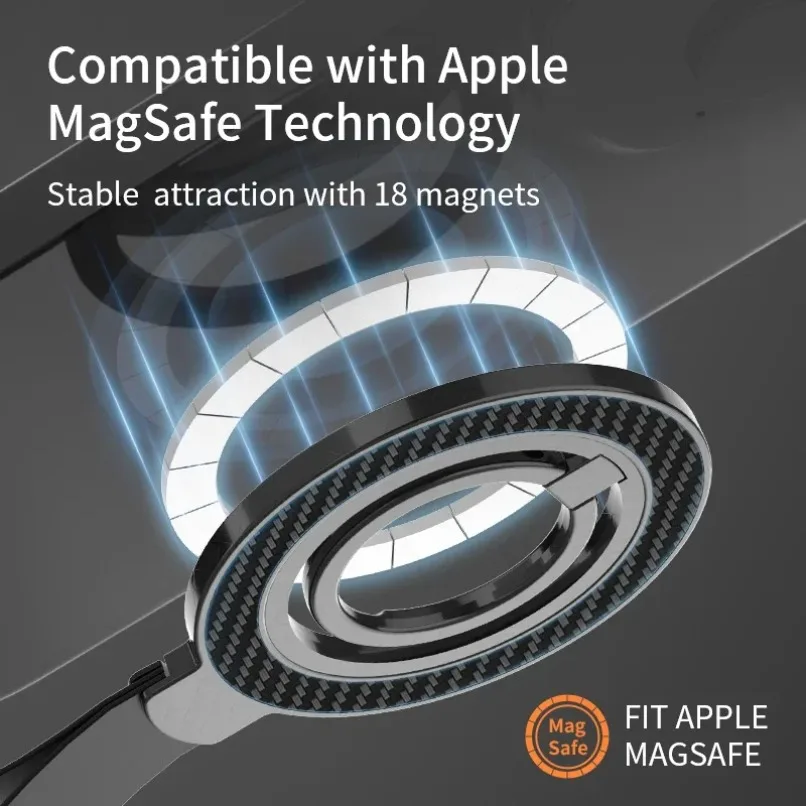 Universal Double-sided Magnetic Holder for Magsafe Mobile Phone Stand in Car Grip Finger Ring Bracket with Hand Strap for iPhone view 3