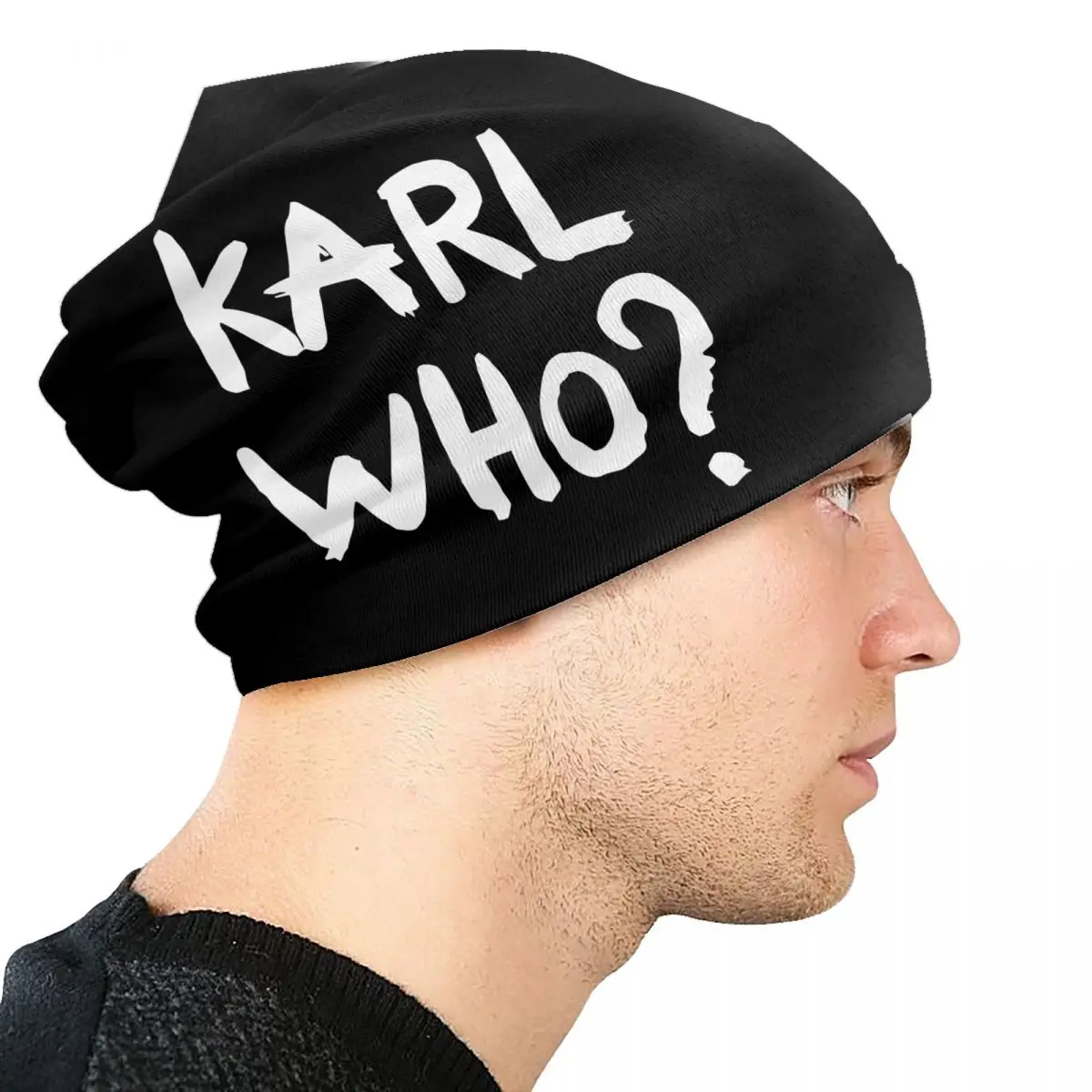 Karl Who Slogan Skullies Beanies Caps Streetwear Winter Warm Women Men Knitting Hat Adult Unisex Bonnet Hats