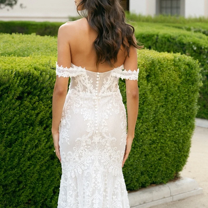 Suknie ślubne w stylu balowym, proste, w kolorze kości słoniowej, z koronkowymi aplikacjami kwiatowymi, dekoltem w serce, o kroju rybki, z odkrytymi plecami, szyte na miarę, Robe De