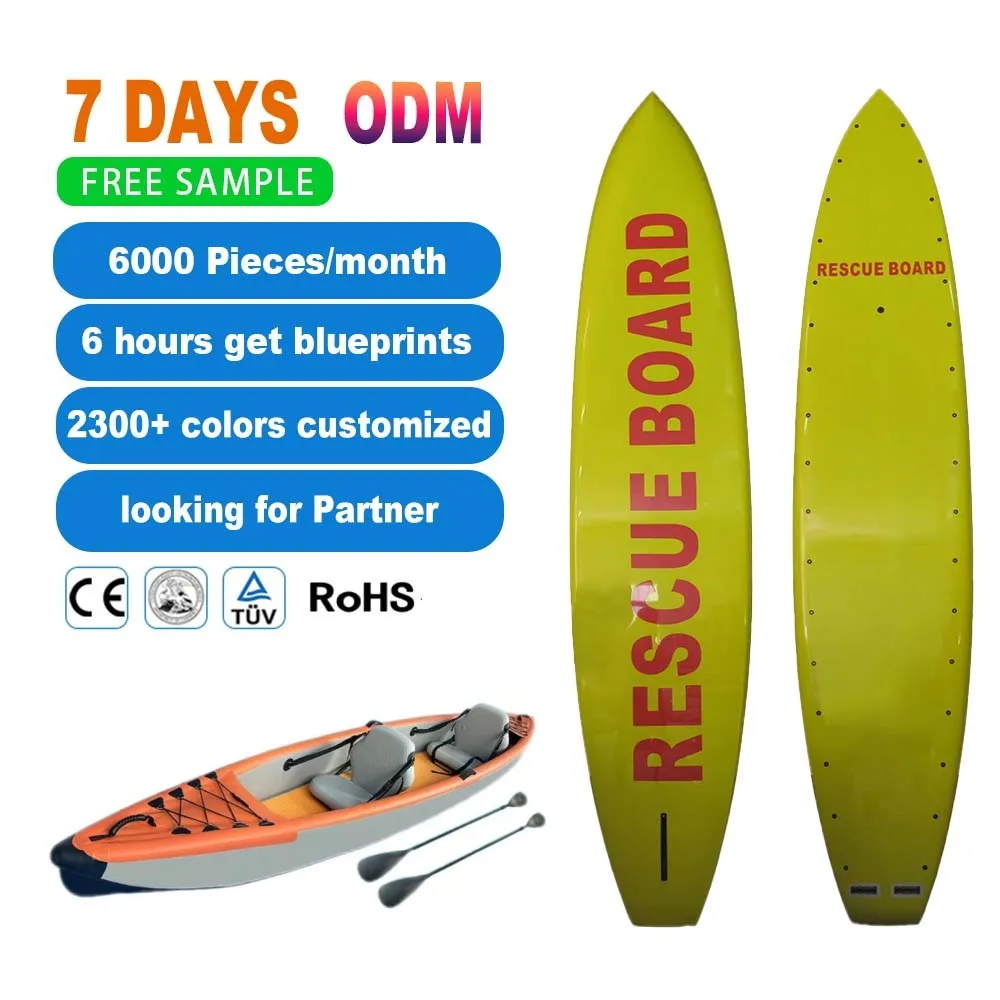 OEM Wholesale Unisex Electric Surfboard Fiberglass Lifeguard Rescue Board Fin EPS Customizable Logo Water Lifesaving Equipment