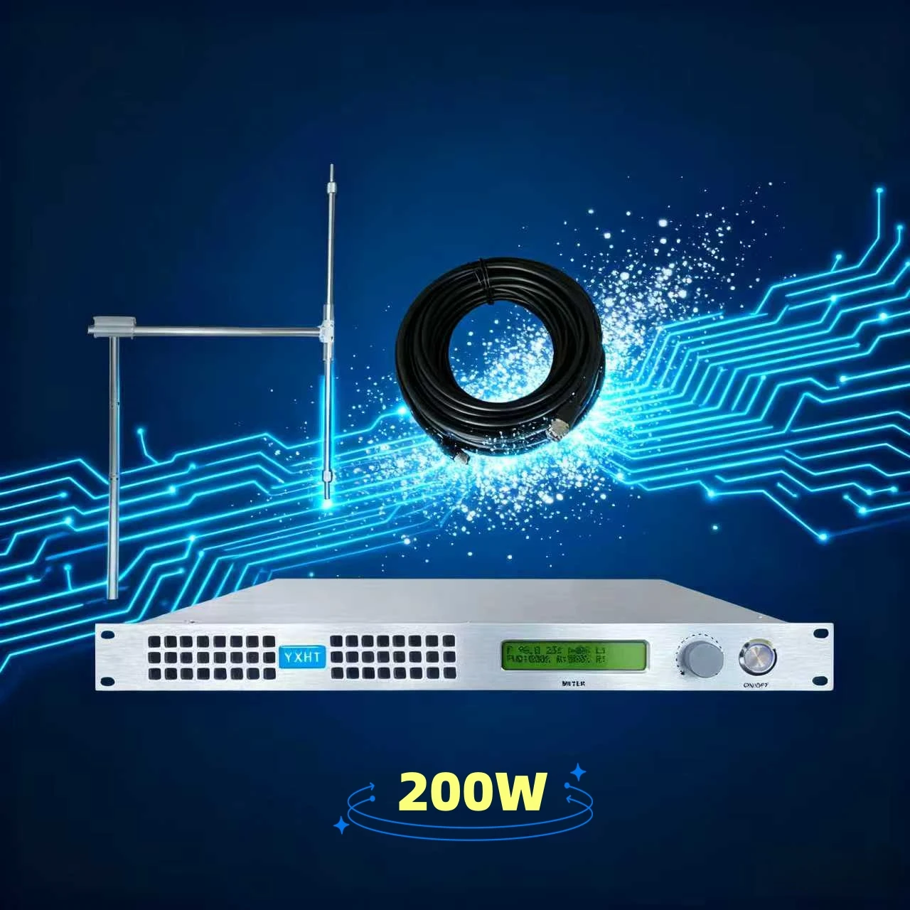 

YXHT-200W FM Transmitter Kit 100-240V , Top CD Sound, Power On/Off Menu for Community, Campus, Office Park