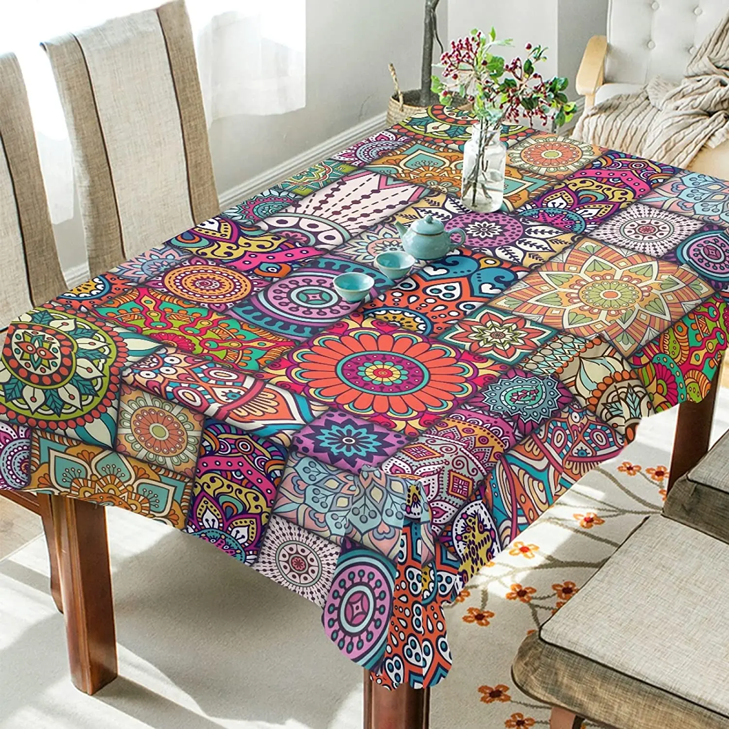 Retro Ottoman Motifs Rectangle Tablecloth 54