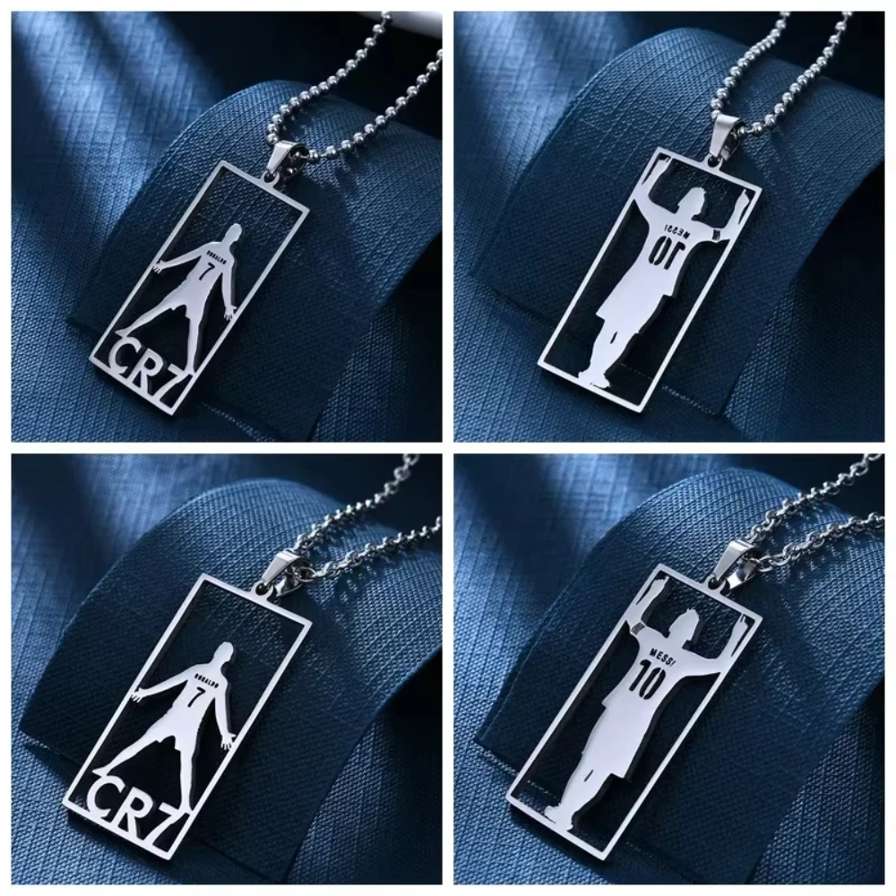CR7 Messi Stainless Steel Necklace Football Soccer Star Cristiano Ronaldo Leo Messi Pendant Clavicle Charming Fans Gifts