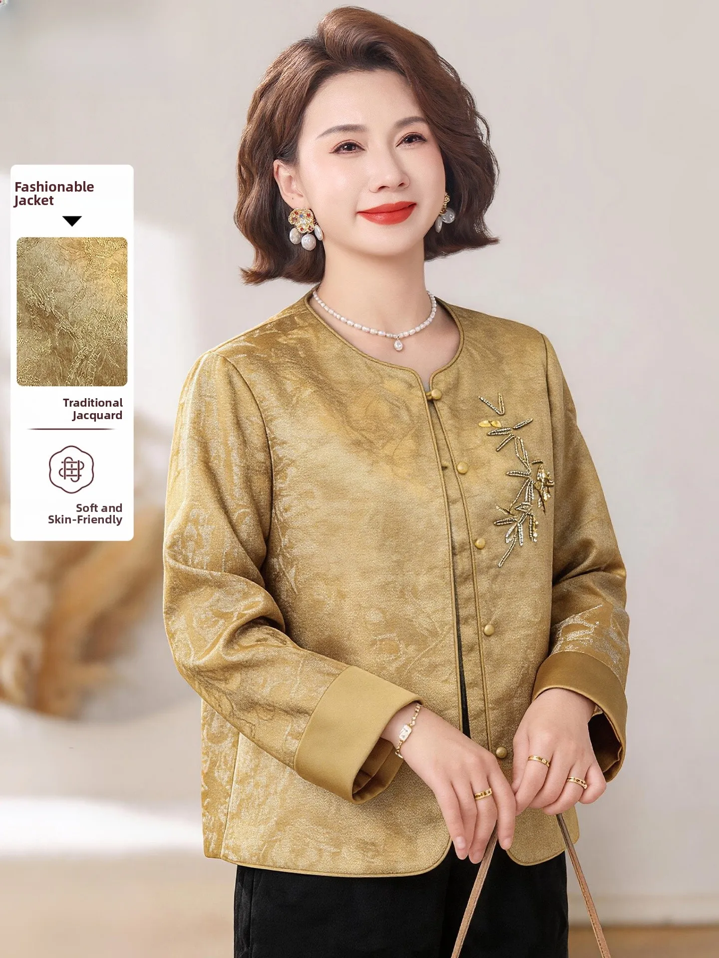 

New Chinese Sle National Faion Women's Jaet Middle-Aged Mom Spring Clothes Cardigan ly Spring Autumn Top Ele A...