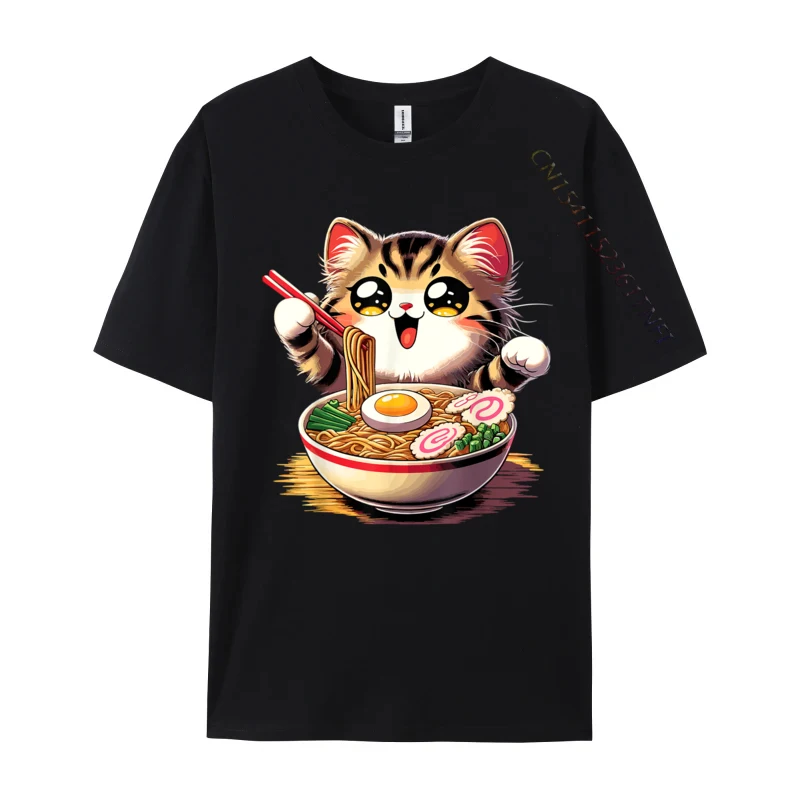 

Cat Ramen Noodles Kawaii Japanese Cat Design Fitness Tight Tops Shirts Summer/Fall Cotton Fabric Male T-Shirt Fitness Tight