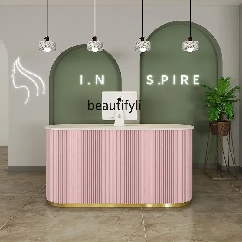 

smt14 ss newzq Clothing Store Small Cashier Beauty Salon Light Luxury Bar Counter Arc Front Desk Reception Desk Commercial