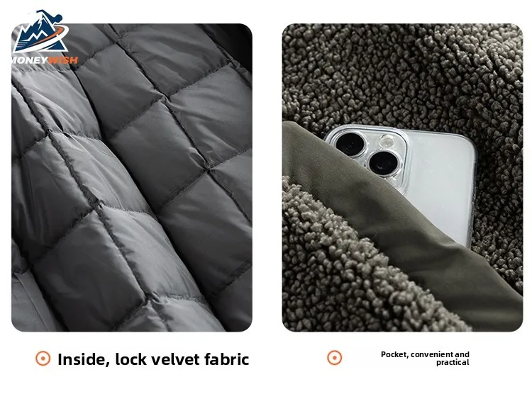 MONEYWISH أسفل سترة 2025 صوف الضأن سميكة الصوف الباردة حماية الدفء الوقوف طوق معطف في الهواء الطلق الشتاء سستة أسفل معطف #6