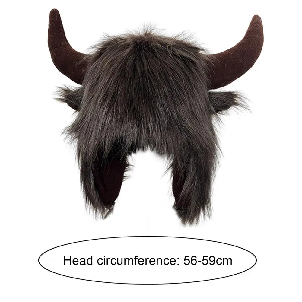 Winter Bomber Hats Funny Hat Fake Cow Horn Decor Unisex Hat Thick Faux Fur Ear Protection Windproof Fluffy Women Men Cap