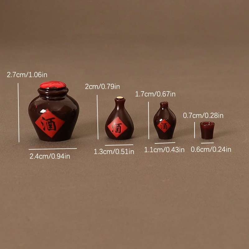 1Set 1:12 Dollhouse Miniature Wine Jar Retro Chinese Wine Jar Wine Cup Model Kitchen Decor Toy Doll House Accessories