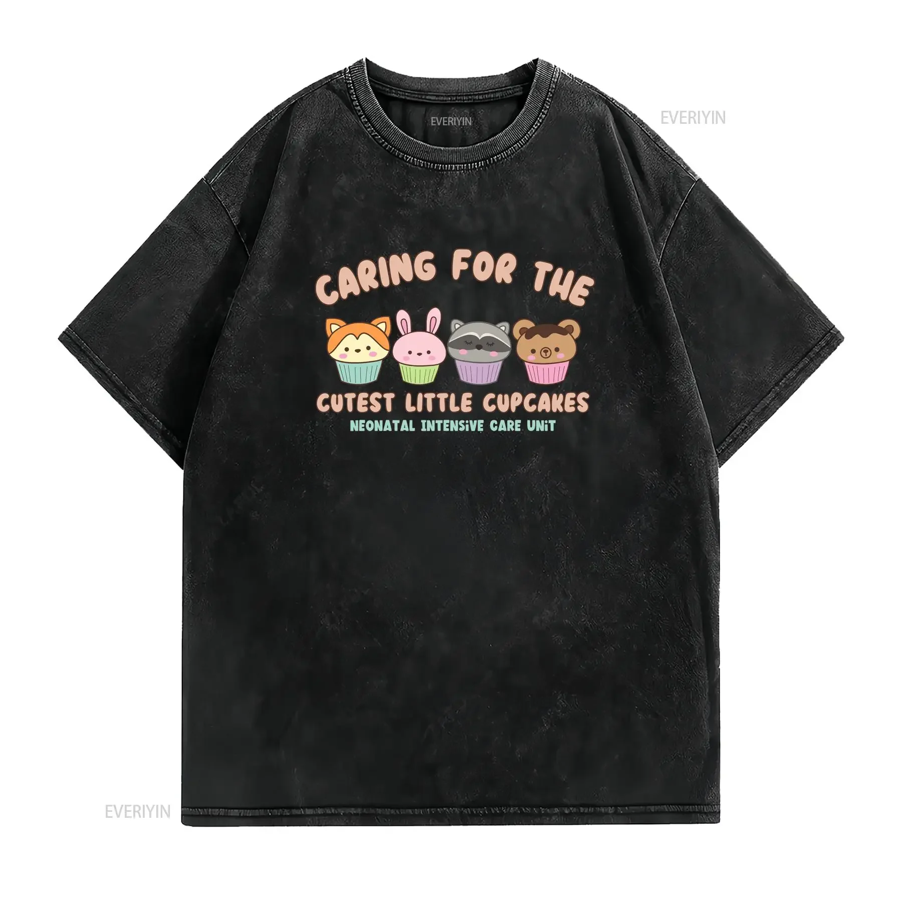NICU Nurse T Shirt Cute Cupcakes Neonatal Intensive Care Unit vintage Washed streetwear Slightly Stylish fashion Soft