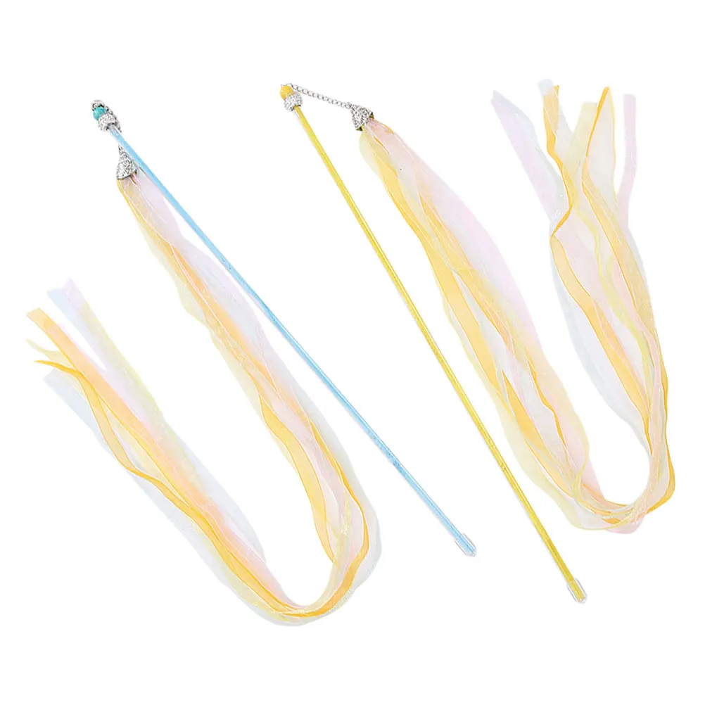 

2 Pcs Cat Teaser Toys High Quality Durable Ribbon Bell Interactive Kitten Sticks Pet Supplies Cat Play Bonding Toy