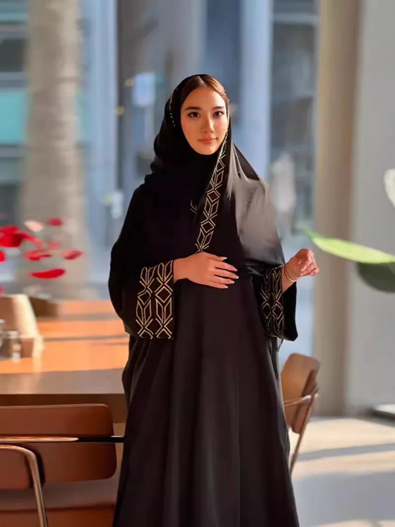 Eid Moslim Abaya met Sjaal voor Vrouwen Borduren Vest Jurken Kaftan Vestidos Arabische Lange Gewaad Ramadan Marokko Dubai Abaya