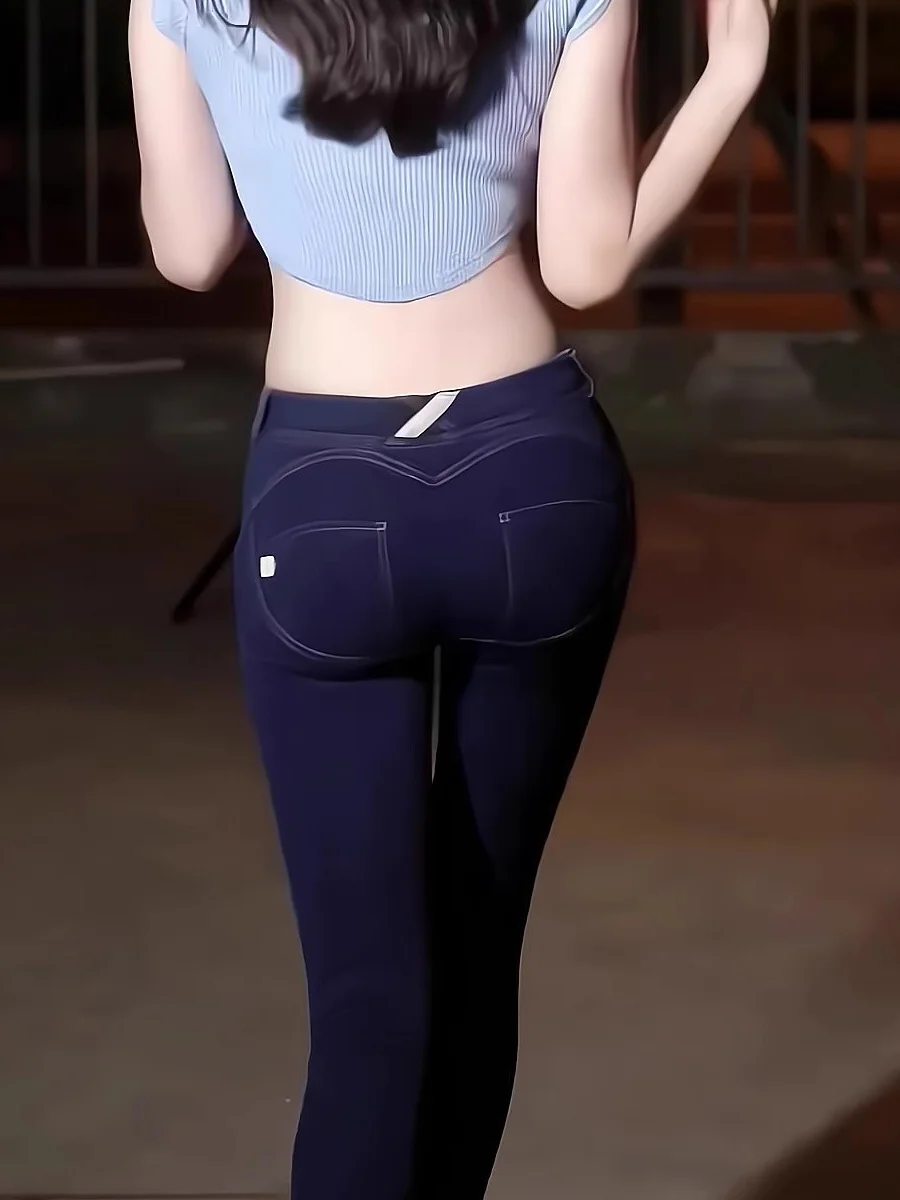 

Low Waist Knitted Soft Denim Jeans Women's Lift Butt Sexy Elastic Slim Fit Ankle Length Fitn Sport Pants Cotton Stretch Denim