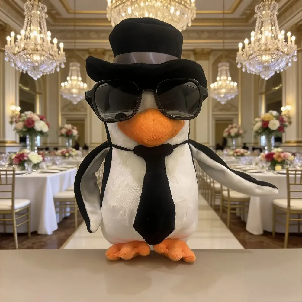 Quirky Soft Penguin Cartoon 23cm Stuffed Animal Abstract Funny Dancing Penguin Ornament Sleeping Gift