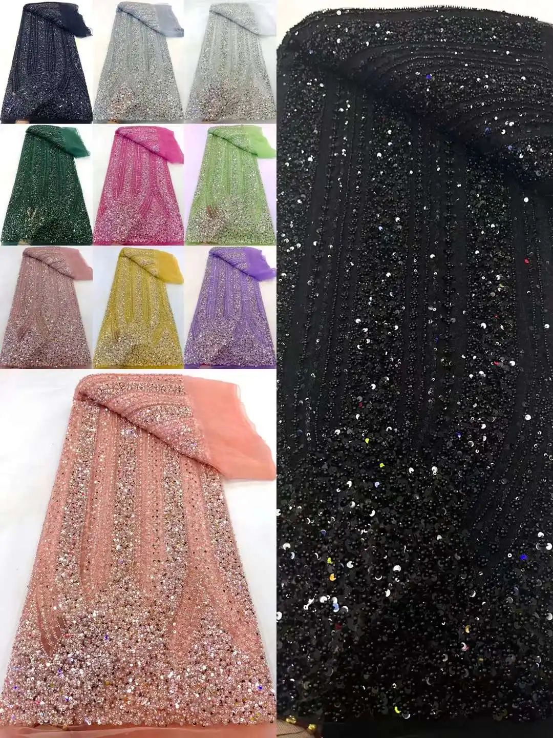 African Heavy Beaded Lace Fabric 2023 High Quality Nigerian Sequin Pearl Lace French Tulle Fabric For Wedding Party Dress Sewing