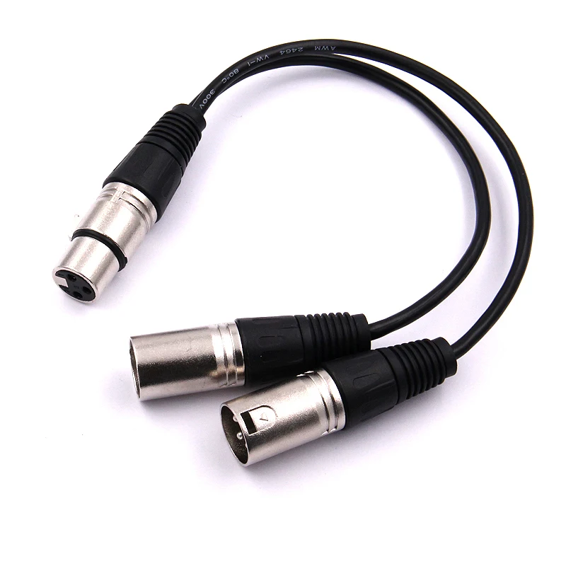 3Pin XLR Female Jack to Dual 2 Male Plug Y Splitter 30cm Adapter Cable Wire for Amplifier Speaker Headphone Mixer
