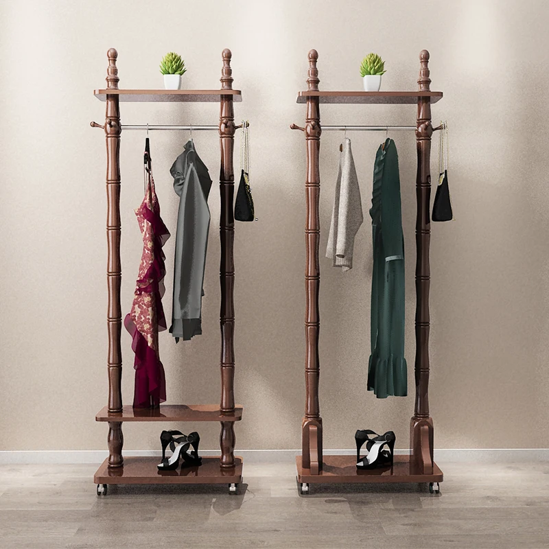 

Вешалка из орехового дерева, вешалка для спальни от пола до потолка, маленькая бытовая простая полка из массива дерева, прочная мебель