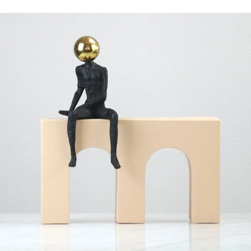 Golden Ball Character Resin Sculpture Desk Decoration Modern Crafts Ornaments Abstract Figures Statue Room Aesthetic Decor