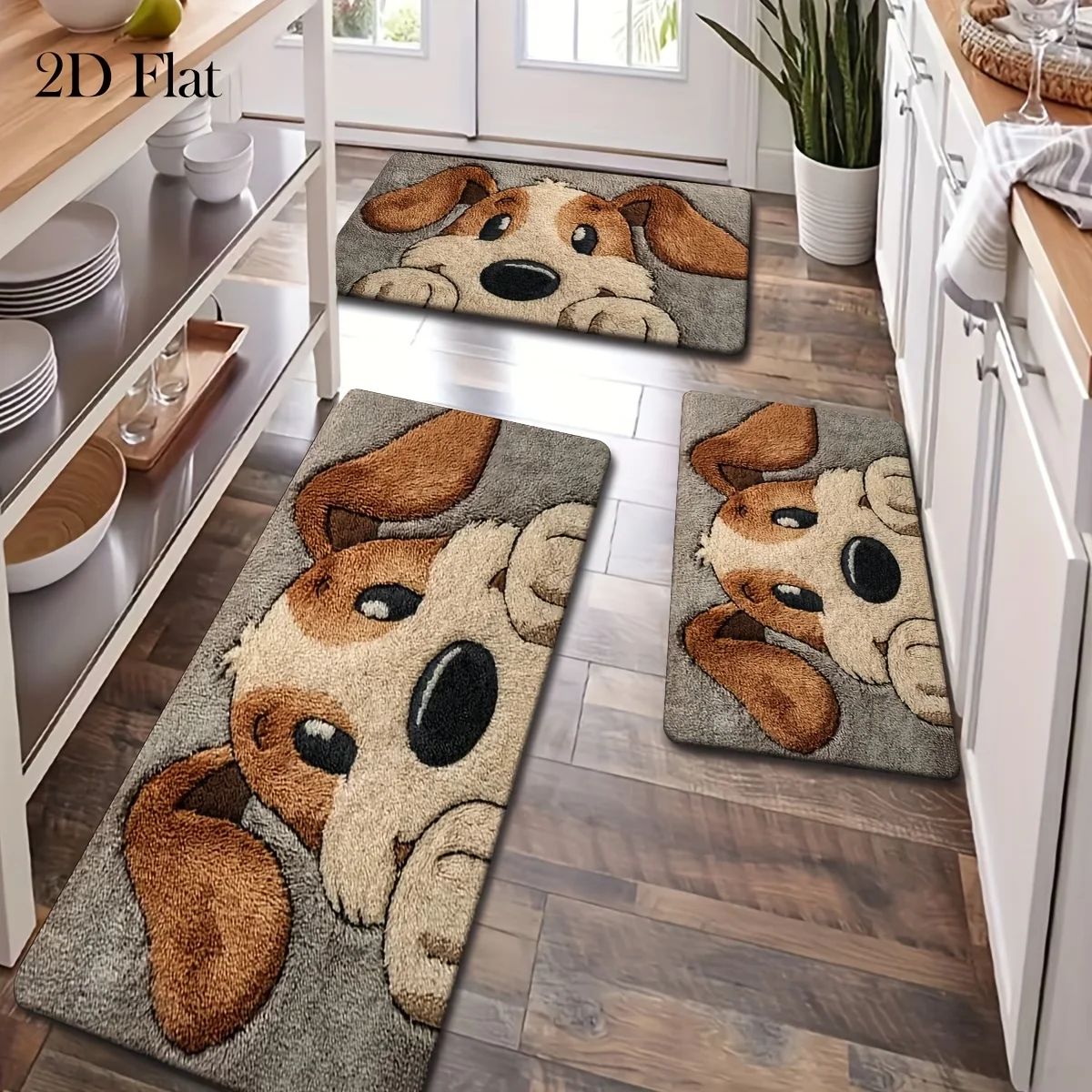 Kitchen Rug 2D Cute Hairy Puppy Pattern, Kitchen Decor, House Hold Item Non-slip for Entrance Door, Living Room
