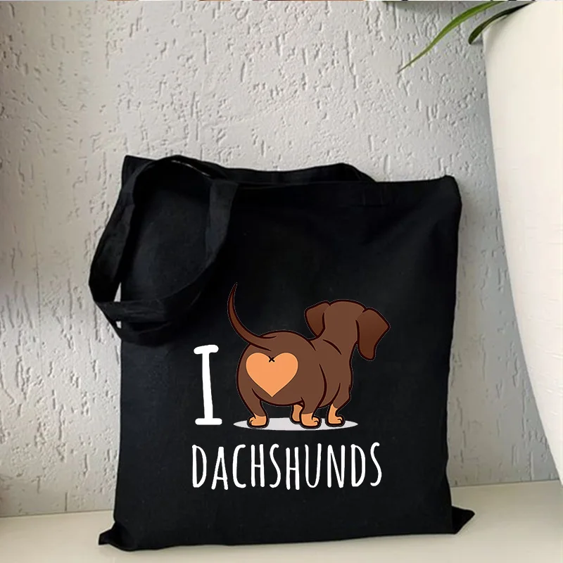 Dachshunds Print Canvas Bag Shopper Bags Harajuku Large Capacity Shopping Totes Women Bags Classic Vintage Shoulder Bag Handbags