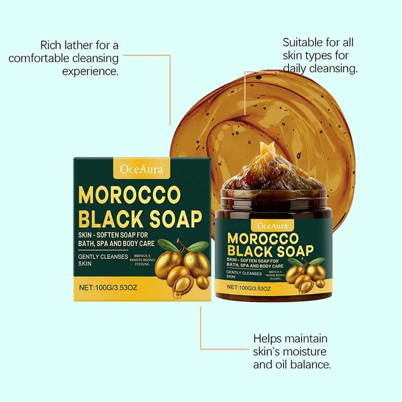 Moroccan Black Soap Deep Cleansing Gentle Care Moisturizing Body Soap with Olive & Argan Oil for Soft Smooth Skin 100g view 5