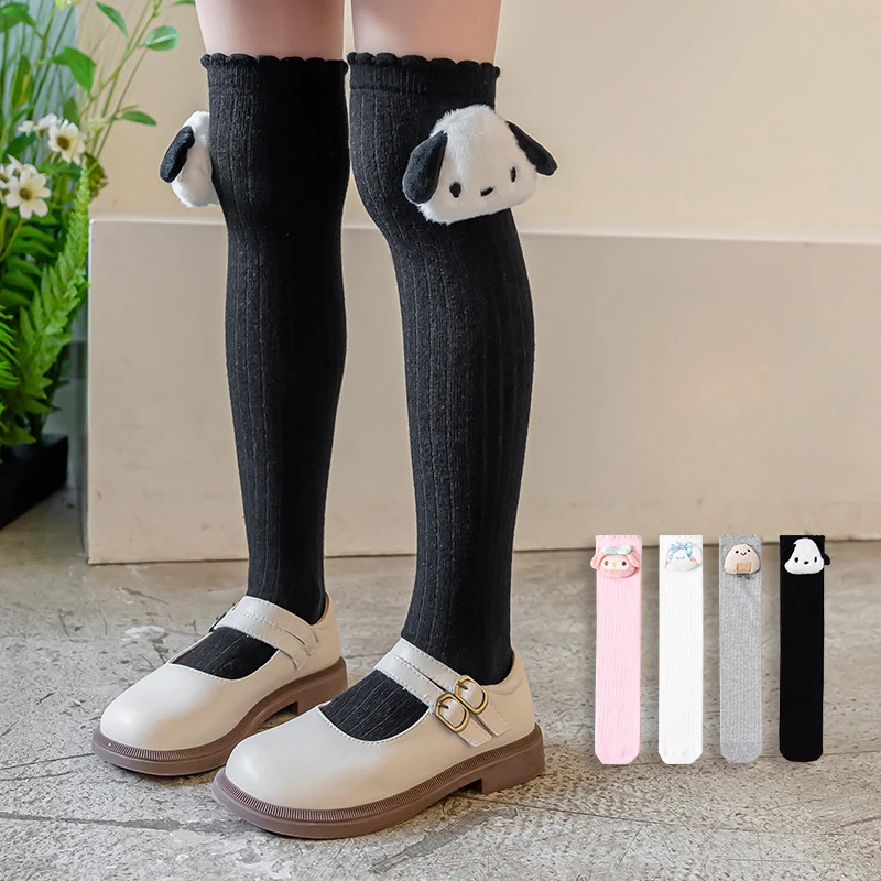 Sanurgente Cinnamoroll-Chaussettes hautes en coton pour enfants, Anime Kawaii, My Melody Pochacco, Chaussettes confortables et respirantes, Chaussettes mignonnes pour enfants, 1PC