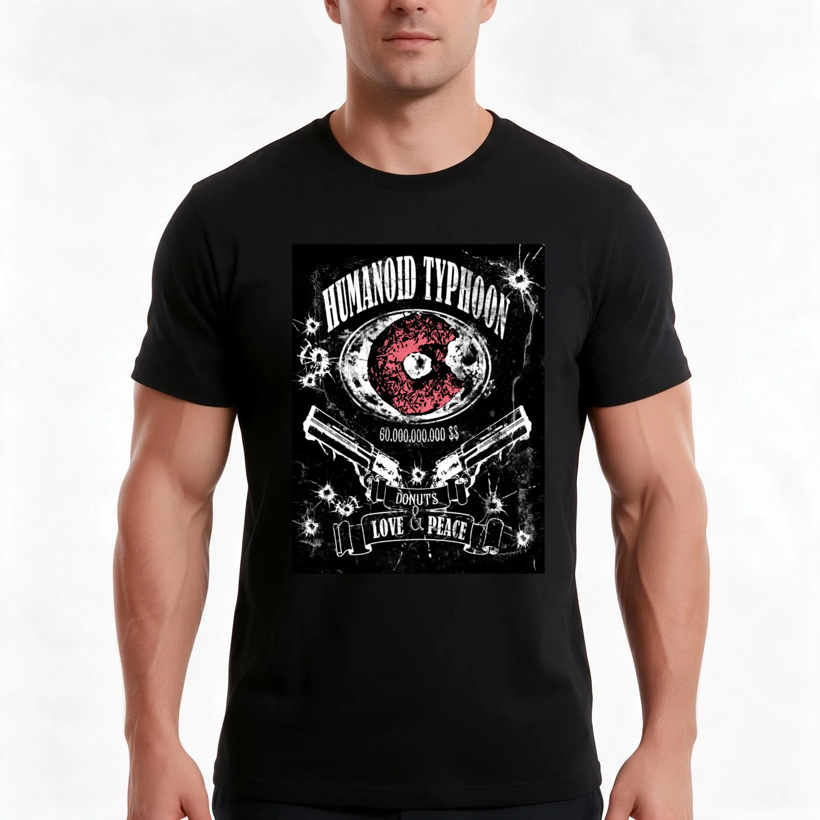 Humanoid Typhoon T-Shirt, Summer Casual Cotton Tee, Oversized Streetwear Tops, Vintage Graphic Print, Loose Fit Short Sleeve