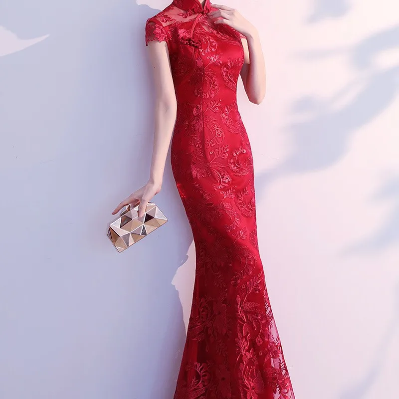 Toasting dress bride's wedding cheongsam return red Chinese-style improved etiquette