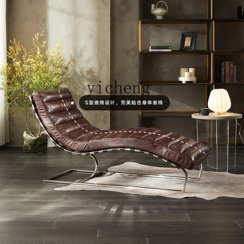 

YZ modern retro luxury leather recliner home living room lazy sofa wrought iron leisure chair