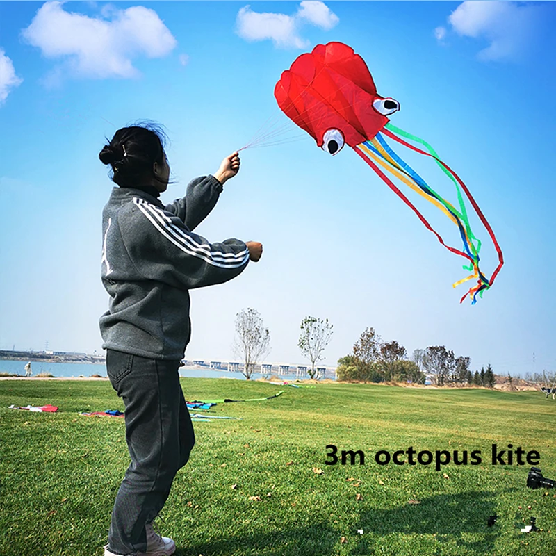 New High-quality 3m Octopus Kite with Handle Line Children\'s Kite Foldable Outdoor Activities Easy To Fly A Variety of Colors