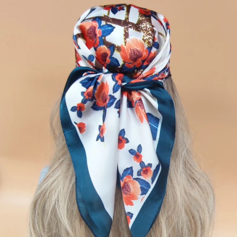 Women New Design Style Headscarf The Four Seasons Beach Scarves 2023 Popular Sunscreen Silk Hijab Luxury 70X70CM Square Kerchief