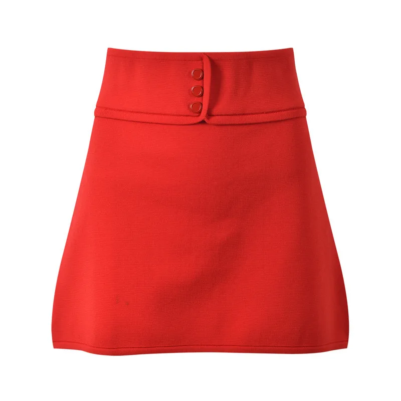 CHUJIE Dames 2025, zomers gebreid vest met rode knopen aan de voorkant + rok met hoge taille - mouwloze outfit van viscosemix met ronde hals