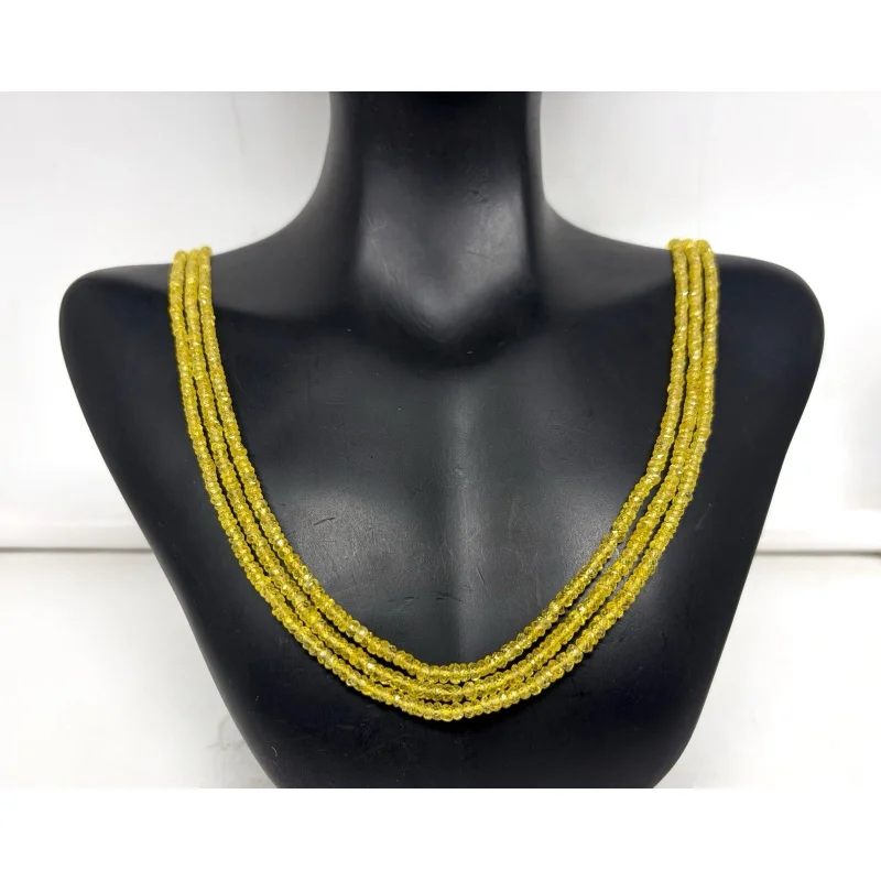 

3-Line Yellow Sapphire Necklace 4-5mm Faceted Beads with Sterling Silver
