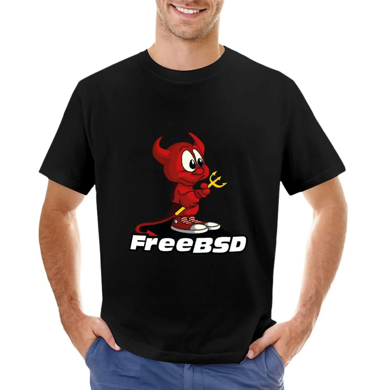 

Beastie (FreeBSD) + Text T-Shirt graphics boys whites tees new edition workout shirts for men