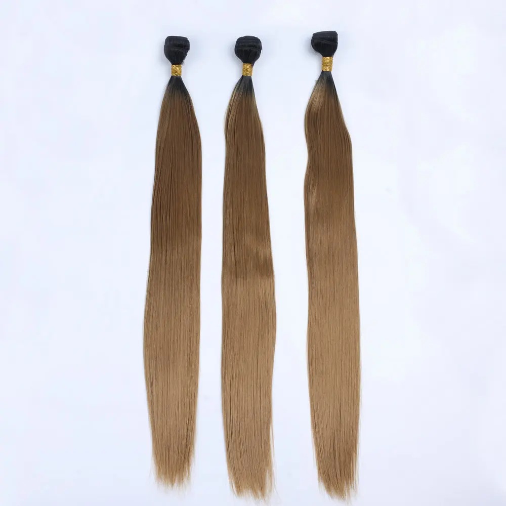 Fiber Hair Weave Quiet Gold Color,Synthetic Hair Blend Bundles Ombre Color T1B27 Silk Straight Hair Extension Yaki Straight 100g