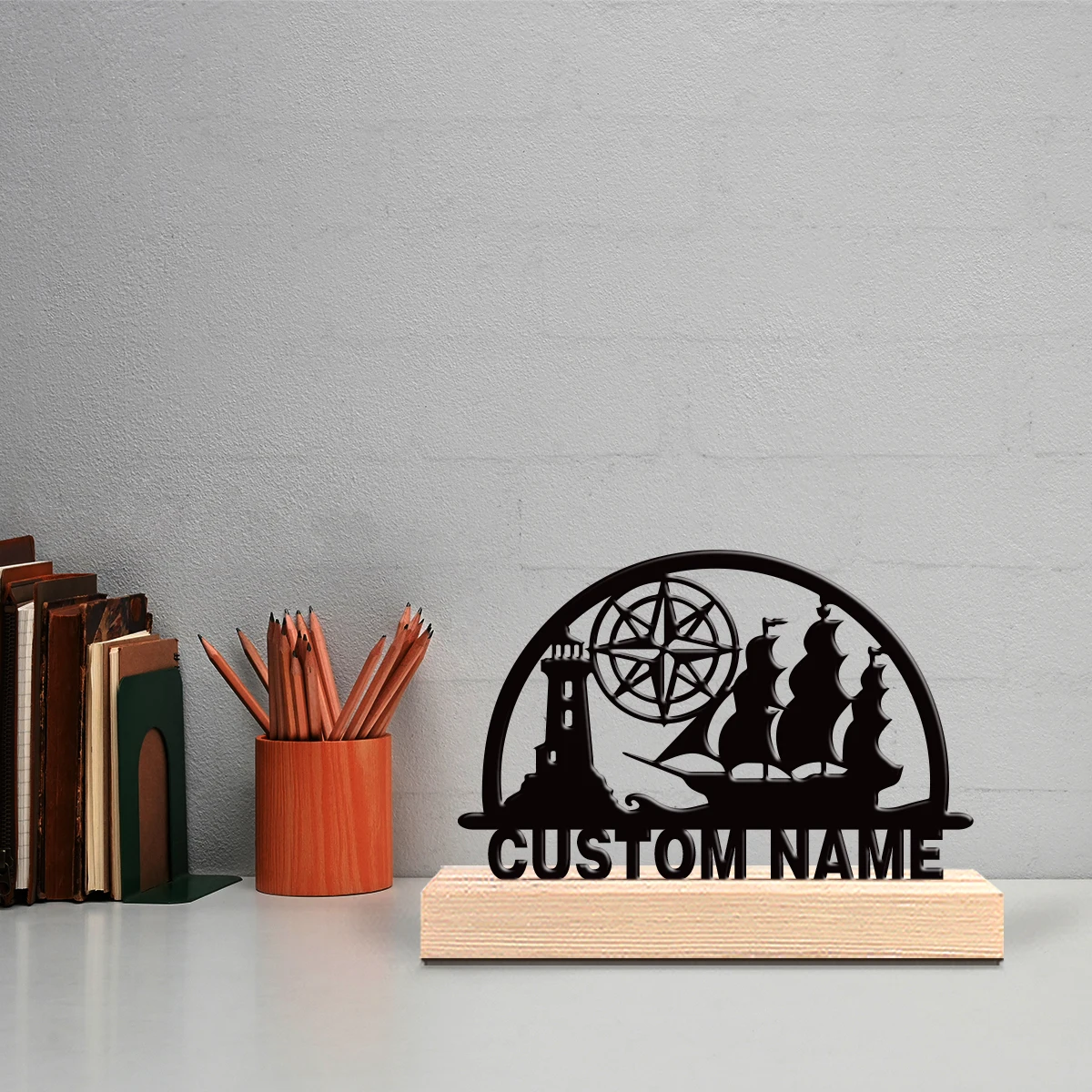 1pc Personalized Custom Sailing boats and lighthouses Metal Statues With Wooden Base Tabletop Decoration Artist’s Desk Art with