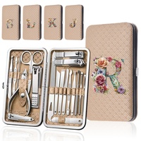 19 Pcs Nail Clippers Set Storage Box Portable Nail Tools Kit Versatile Pedicure Manicure Set Personal Care Floral Letter Pattern