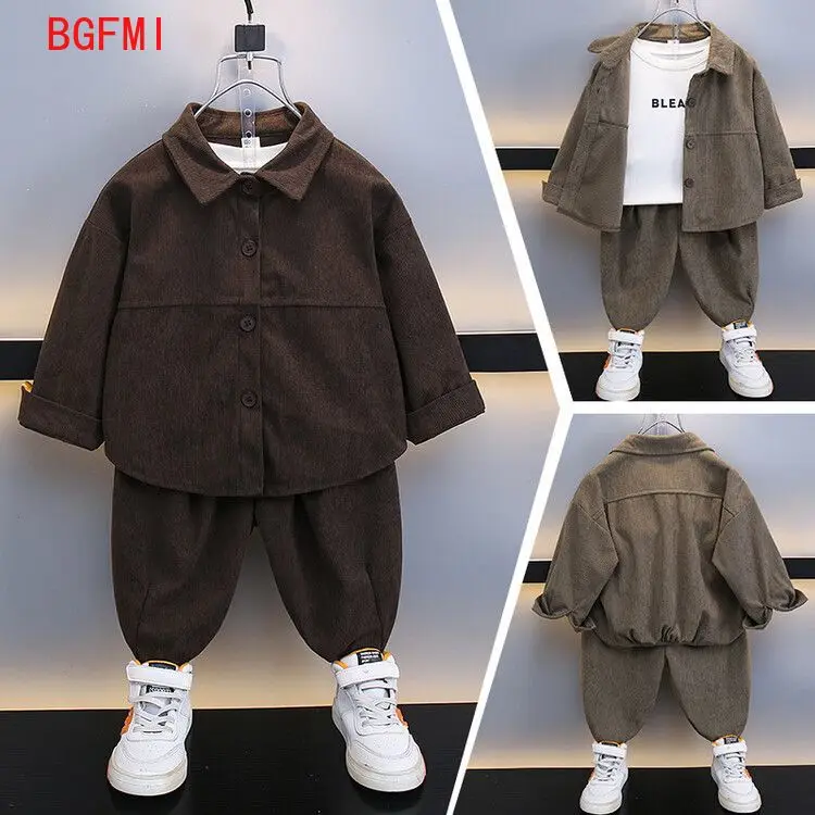 2-10Y الكورية ملابس الأطفال الفتيان ربيع الخريف موضة مجموعات غير رسمية جديد الاطفال طويلة الأكمام رقيقة سروال قصير سترة بانت 2 قطعة مجموعة #4